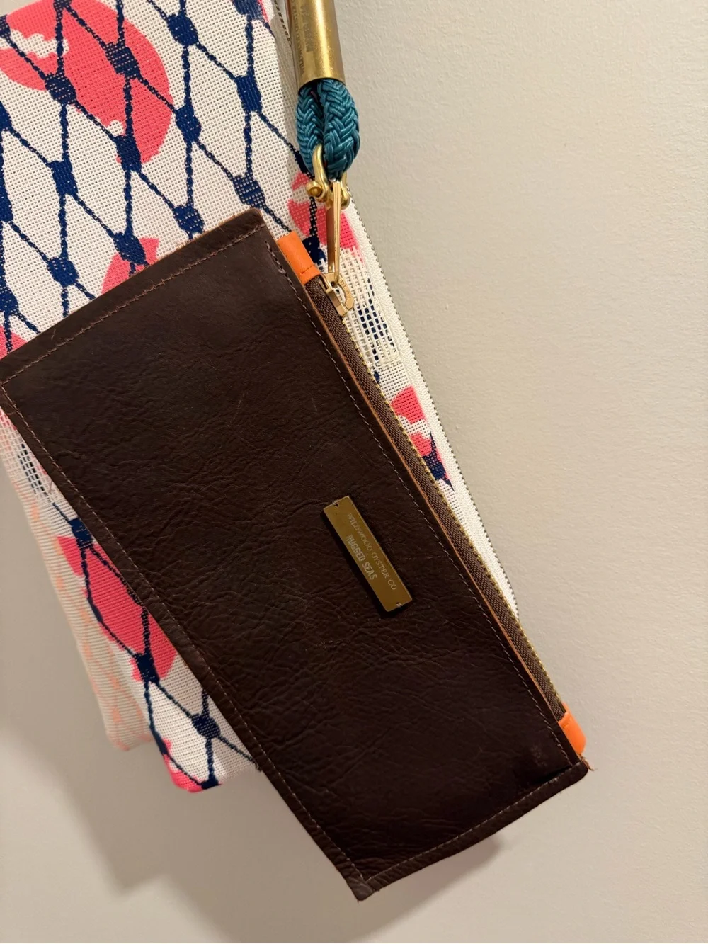 Wildwood oyster Co & Rugged Seas collab Brown Leather Wristlet Clutch